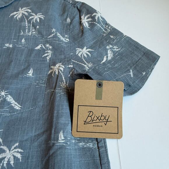 NEW Bixby Nomad Blue Tropical Linen Cotton Button-Down - Picture 3 of 10